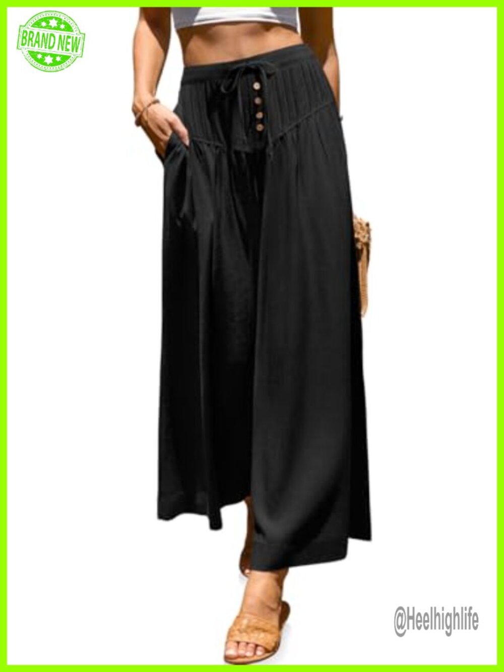 Wide Leg Linen Palazzo Pants High Waist Drawstring Loose Casual Trousers